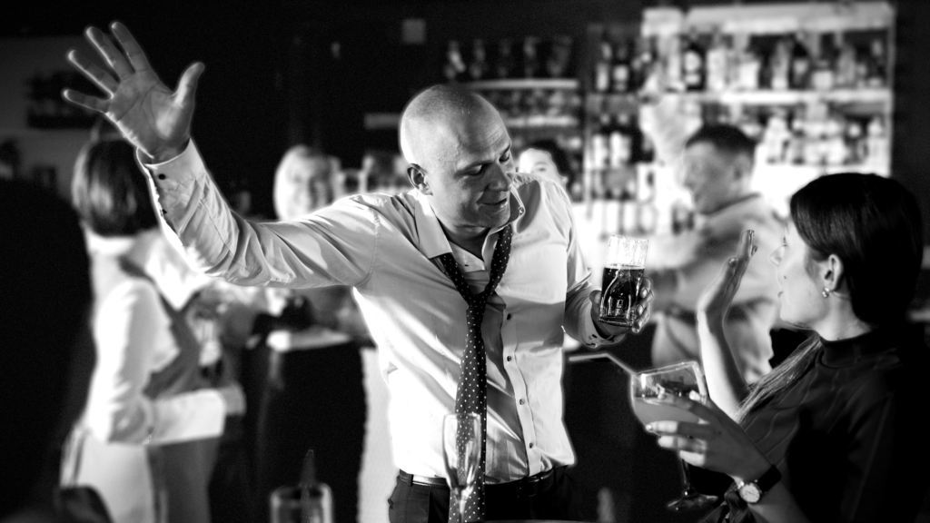 Big Data/Big daddy Photo of a drunk guy at a bar hitting on a woman who is not feeling it as a craven visual metaphor for big data.